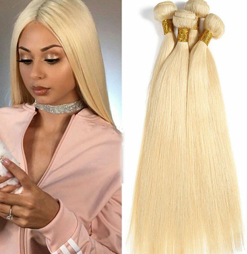 613 Blonde Hair 4 Bundles Weft Straight Brazilian Unprocessed Human Hair Weaves