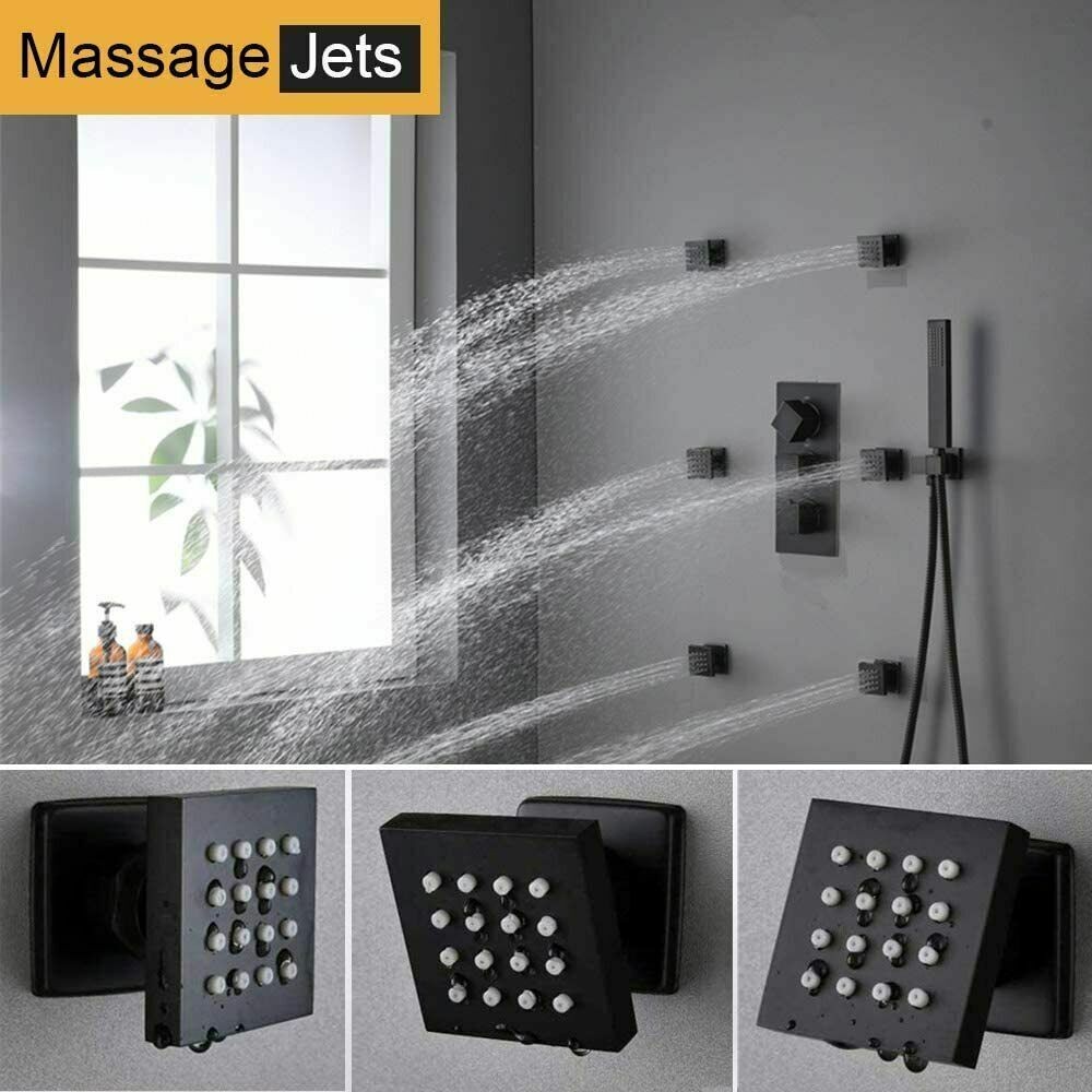 Luxury Black Thermostatic Rainfall Shower Head Combo Set Massage System Sprayer